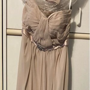 Size 6L Bari Jay strapless bridesmaid chiffon gown w/jeweled belt in champagne